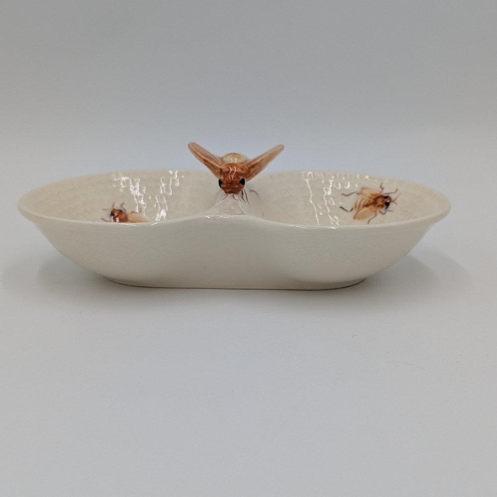 VTG Marutomoware Japan Porcelain Beehive Trinket Dish Divided Cream Whimsical